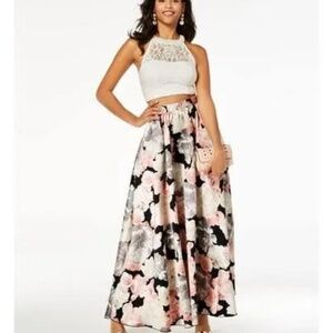 Speechless Juniors Embellished Lace Printed 2 Pc- Black, Grey & Pink, Size 13